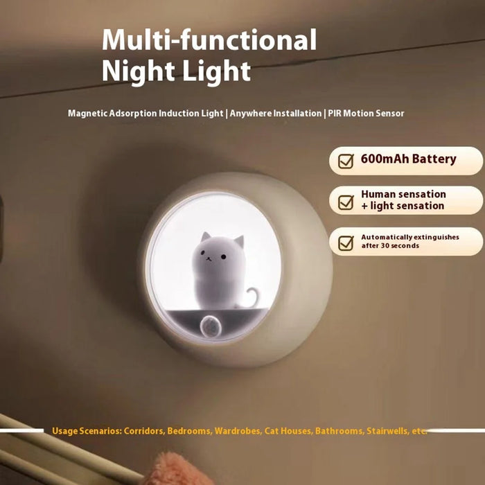 K610 Smart Motion Sensor Night Light Wireless Magnetic Round LED Lamp for Cabinet / Stairs / Hallway Wall Light - White - 2