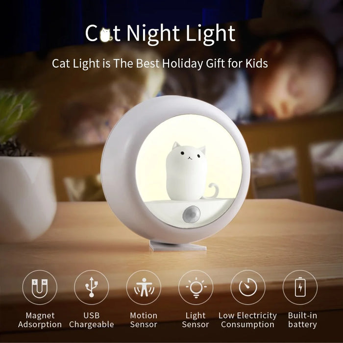 K610 Smart Motion Sensor Night Light Wireless Magnetic Round LED Lamp for Cabinet / Stairs / Hallway Wall Light - White - 3