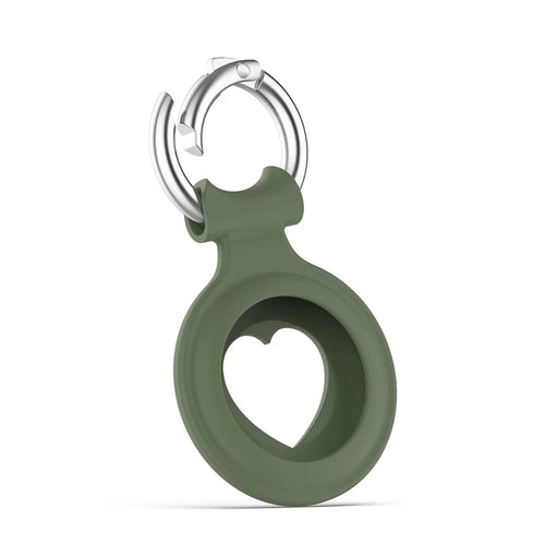 Love Heart Design Silicone Protective Case Cover with Spring Buckle for Apple AirTag Locator - Dark Green - 1