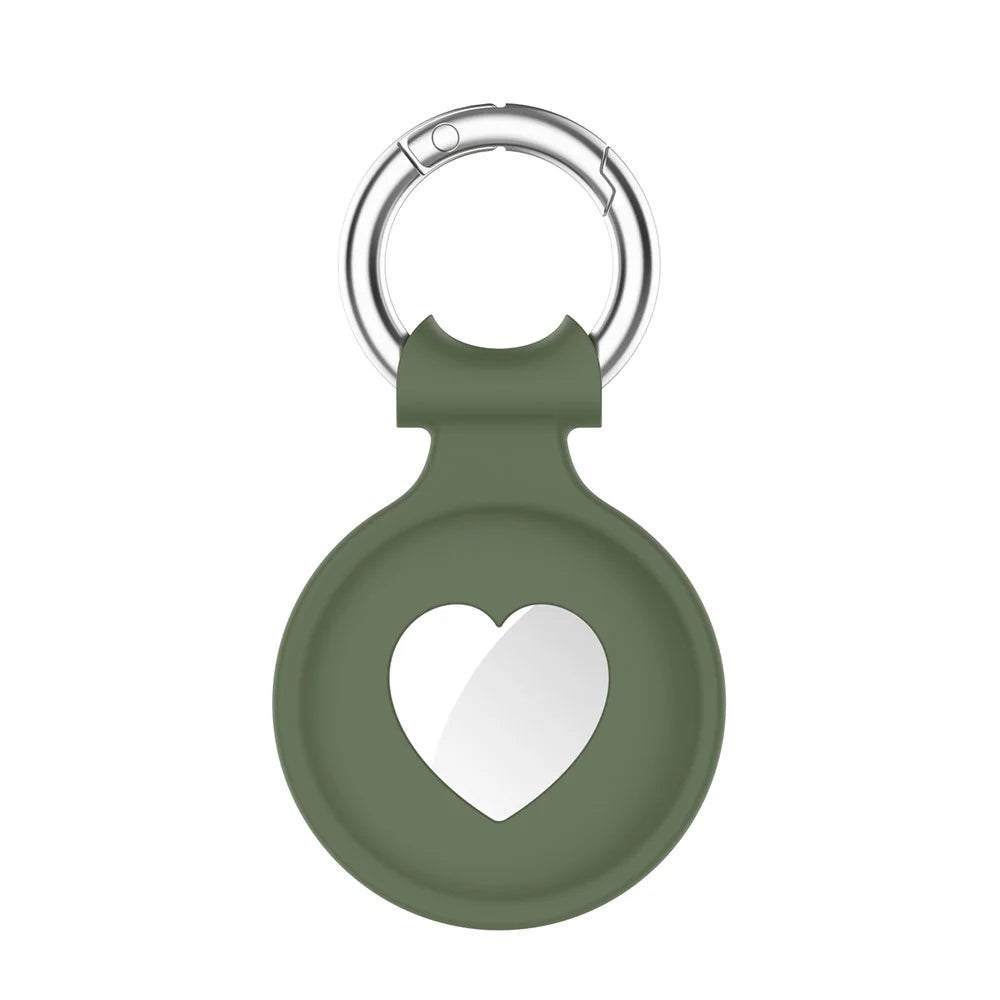 Love Heart Design Silicone Protective Case Cover with Spring Buckle for Apple AirTag Locator - Dark Green - 3