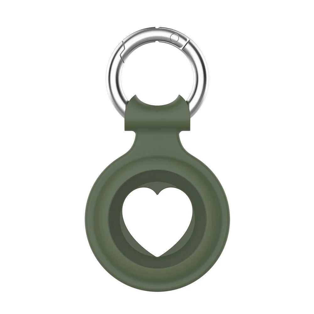 Love Heart Design Silicone Protective Case Cover with Spring Buckle for Apple AirTag Locator - Dark Green - 4
