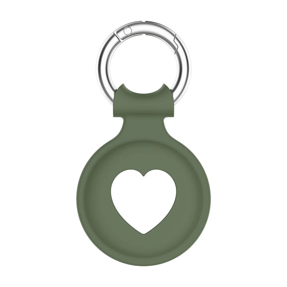 Love Heart Design Silicone Protective Case Cover with Spring Buckle for Apple AirTag Locator - Dark Green - 5