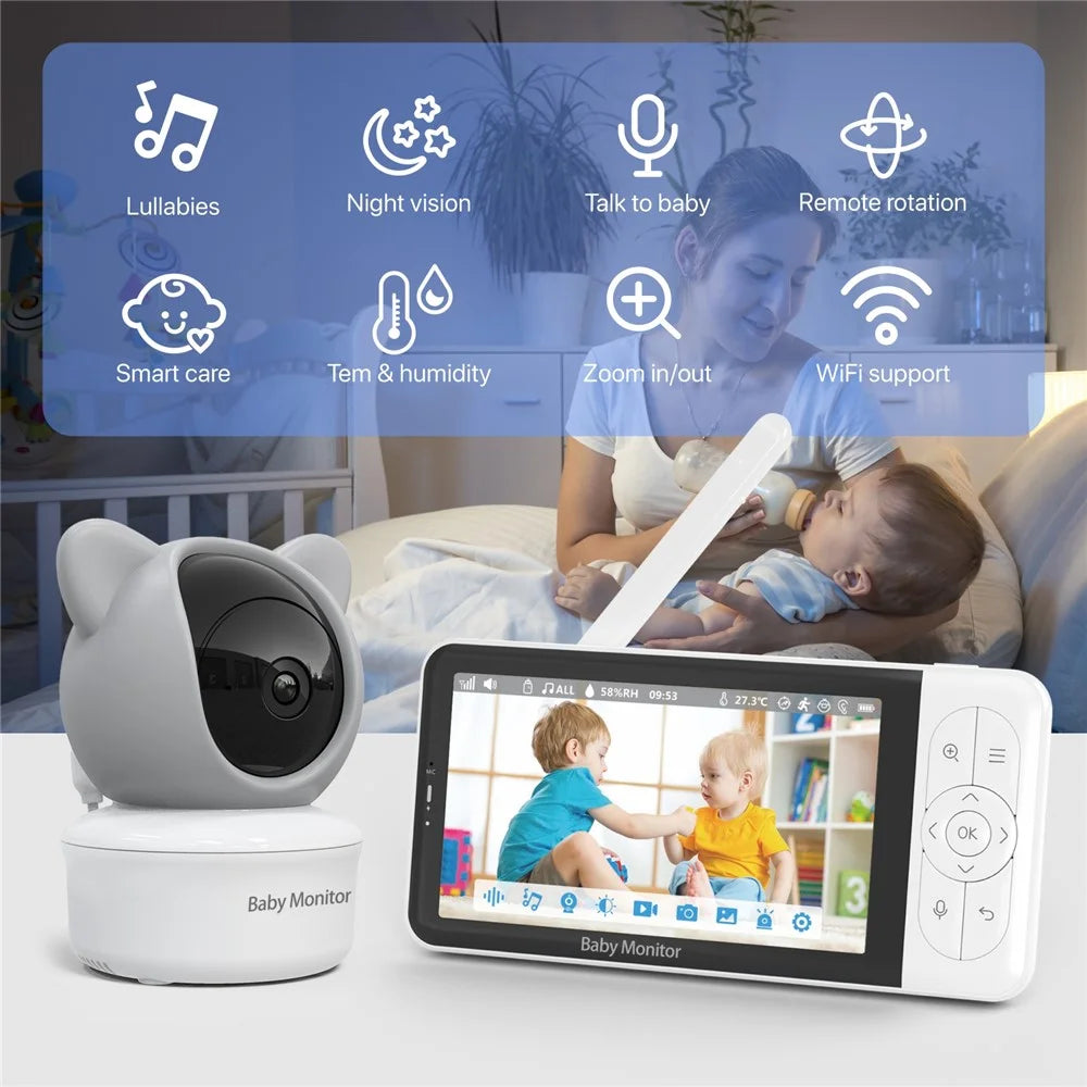 BABY6TY Tuya 5 Inch Baby Monitor Two-Way Audio 1080P Wifi Camera Video Infant Monitoring Device - US Plug - 3