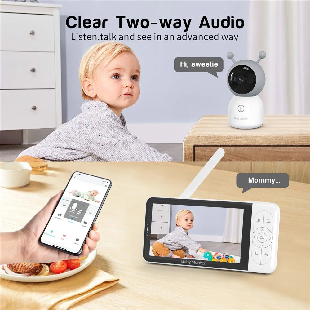 BABY6TS Cloudedge App 5 Inch Dual Channel Baby Monitor Two-Way Audio 1080P HD Night Vision WiFi Camera - US Plug - 4