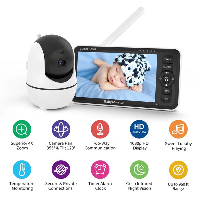 SM55 5.5 Inch Baby Monitor Two-Way Audio 1080P HD Display Panoramic Remote Control Night Vision Camera - US Plug - 2