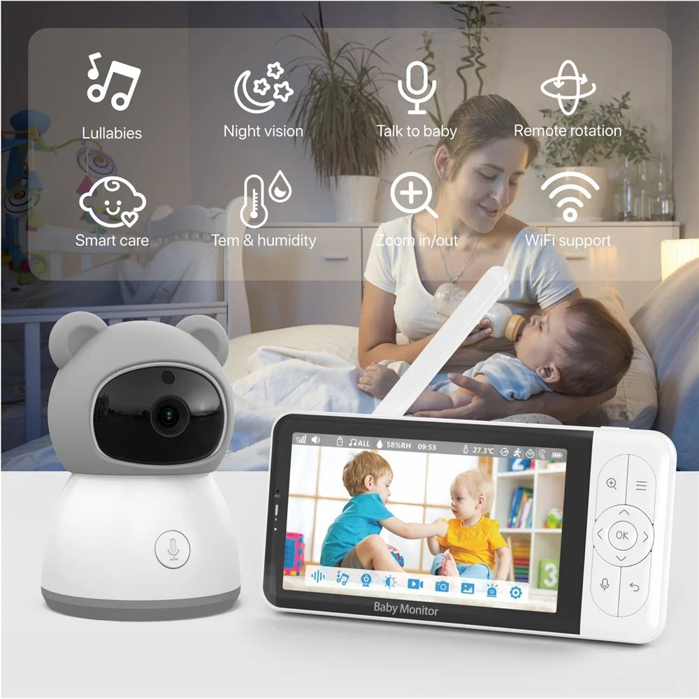 BABY6TYQ 5 Inch Baby Monitor Night Vision Tuya App Infant Two Way Audio 1080P Video WiFi Camera - US Plug - 4