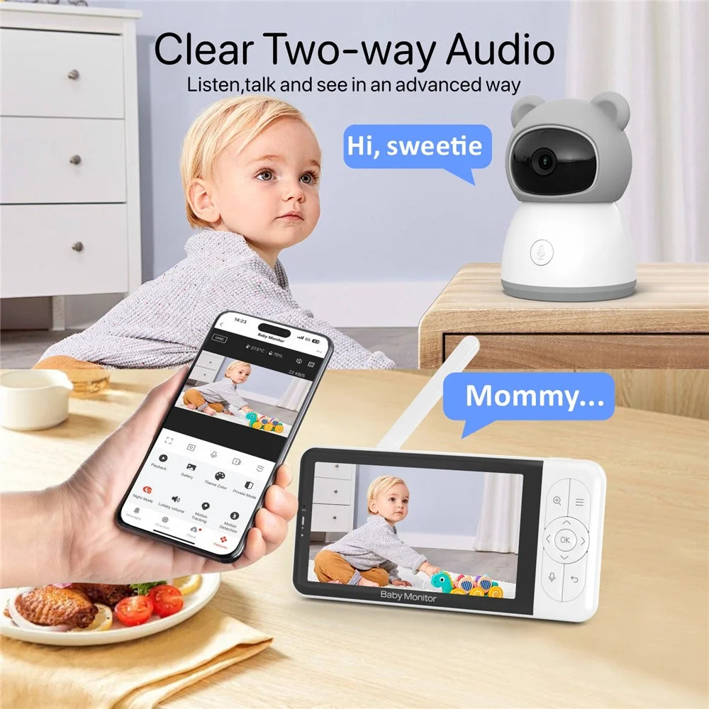 BABY6TYQ 5 Inch Baby Monitor Night Vision Tuya App Infant Two Way Audio 1080P Video WiFi Camera - US Plug - 6