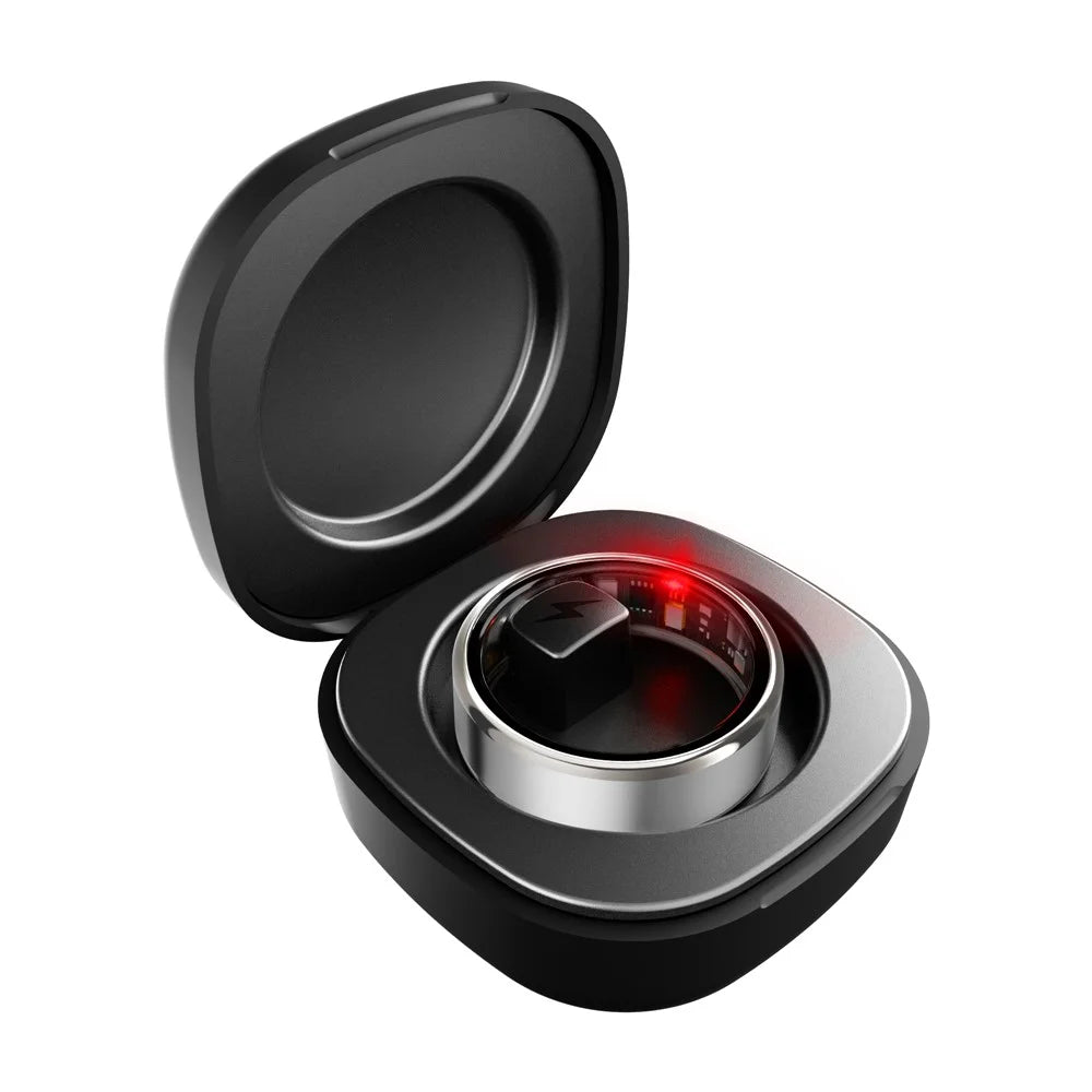 R100 Multifunction Smart Ring Health Monitoring Blood Oxygen Heart Rate Sleep Tracker with Charging Case - Silver / Size 8 - 2