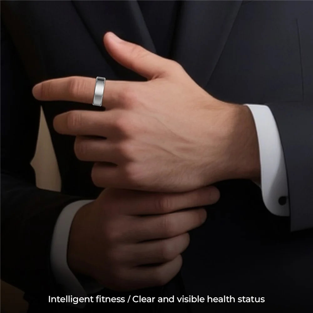 R100 Multifunction Smart Ring Health Monitoring Blood Oxygen Heart Rate Sleep Tracker with Charging Case - Silver / Size 8 - 4
