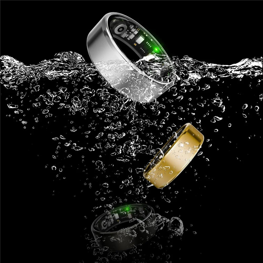 R100 Multifunction Smart Ring Health Monitoring Blood Oxygen Heart Rate Sleep Tracker with Charging Case - Silver / Size 8 - 7