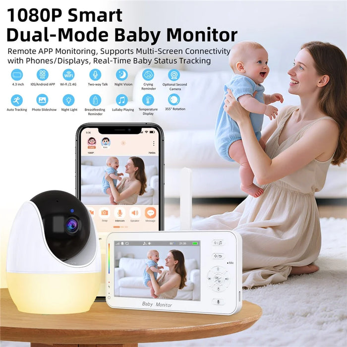 ABM206 4.3 Inch Baby Monitor Infant 2.4G WiFi App Video Monitoring Night Vision Two Way Audio Camera - US Plug - 2