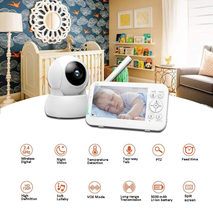 SP960 5 Inch Baby Monitor Two-Way Audio Intercom 720P HD Display Full View RC Home Camera Night Vision - US Plug - 2