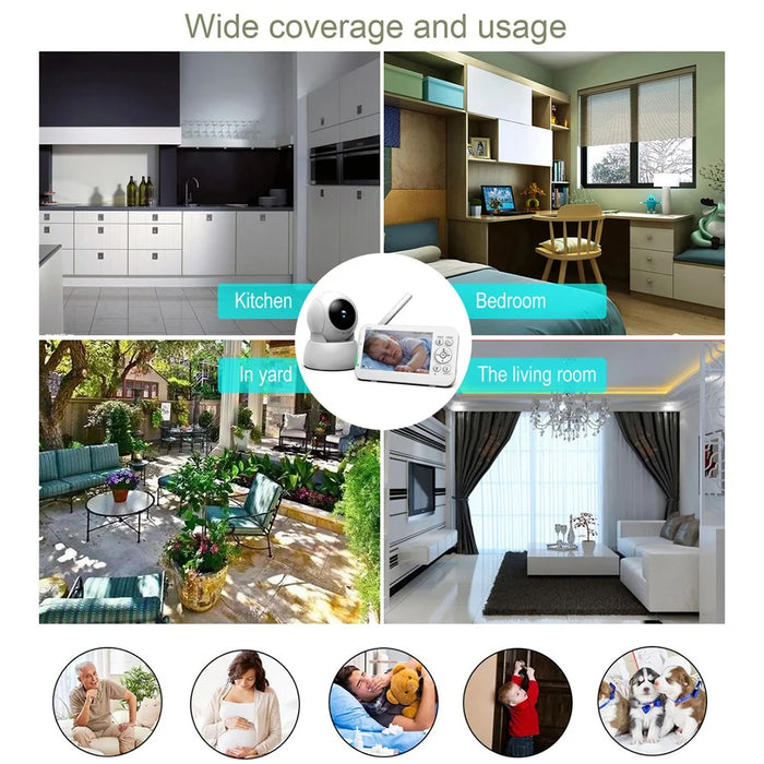 SP960 5 Inch Baby Monitor Two-Way Audio Intercom 720P HD Display Full View RC Home Camera Night Vision - US Plug - 4