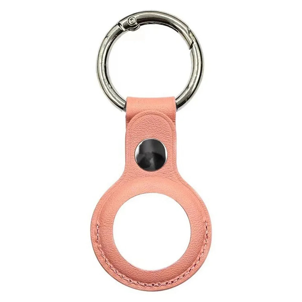 For AirTag Locator Protective Case PU Leather Cover with Anti-Lost Magnetic Closure Key Ring - Pink - 1