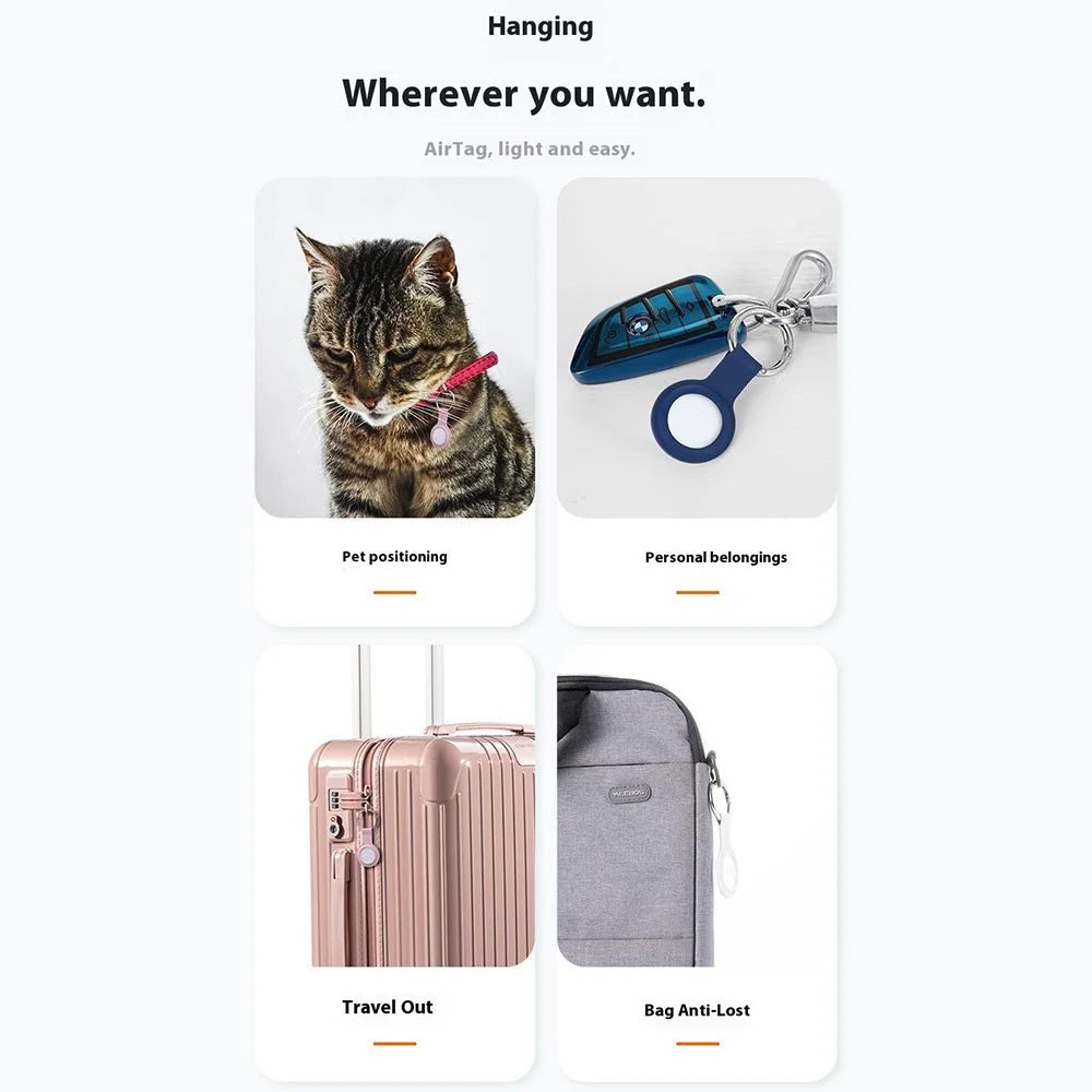 For AirTag Locator Protective Case PU Leather Cover with Anti-Lost Magnetic Closure Key Ring - Pink - 4