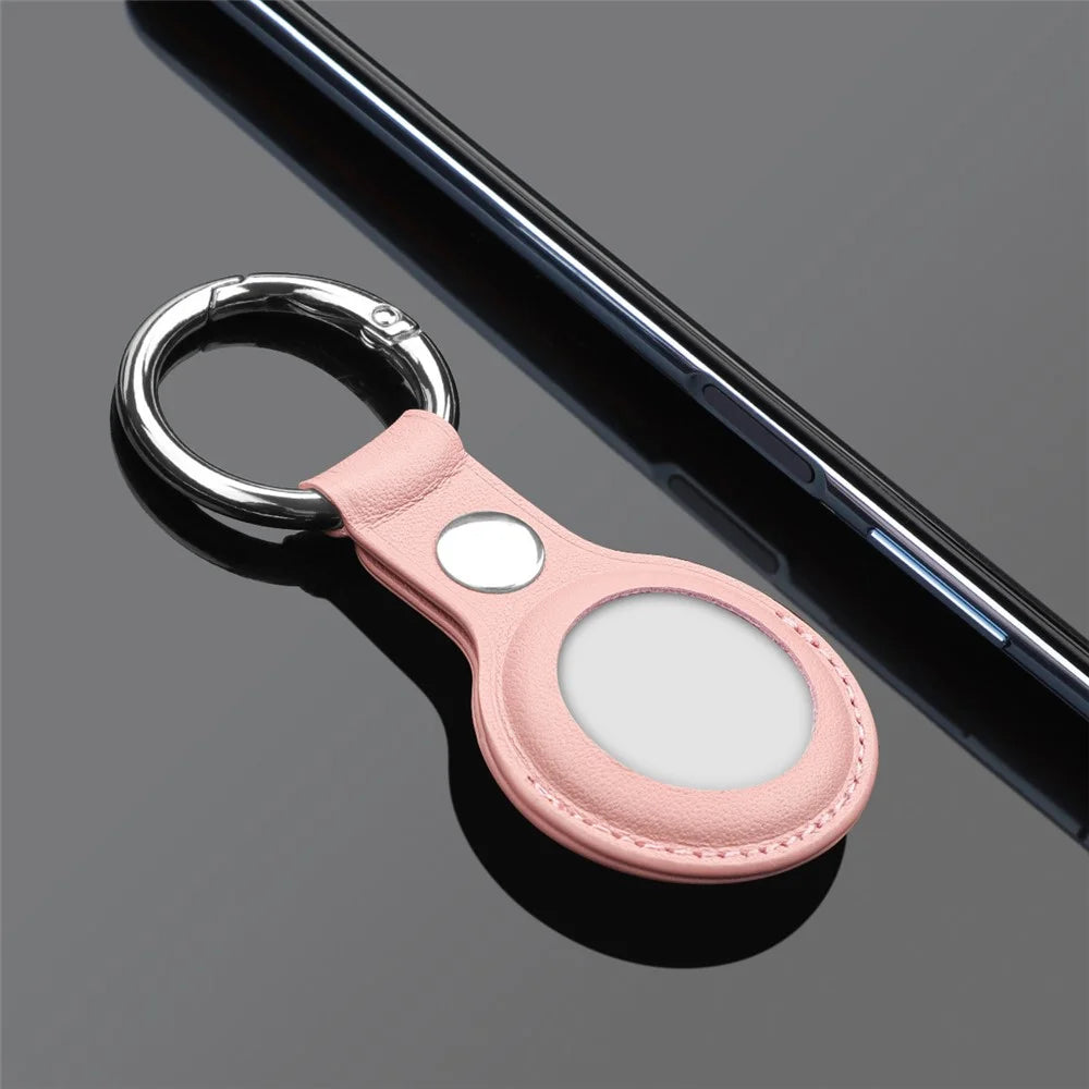 For AirTag Locator Protective Case PU Leather Cover with Anti-Lost Magnetic Closure Key Ring - Pink - 6