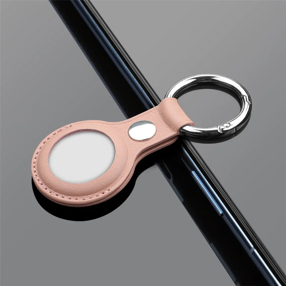 For AirTag Locator Protective Case PU Leather Cover with Anti-Lost Magnetic Closure Key Ring - Pink - 7