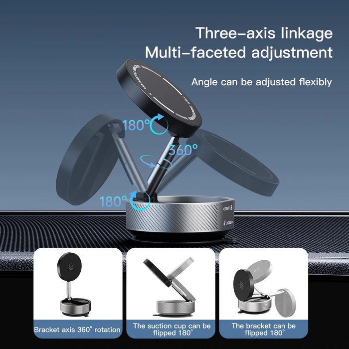 T20 Vacuum Suction Magnetic Phone Mount Tri Axis Adjustable Foldable Phone Holder Stand - Black - 6