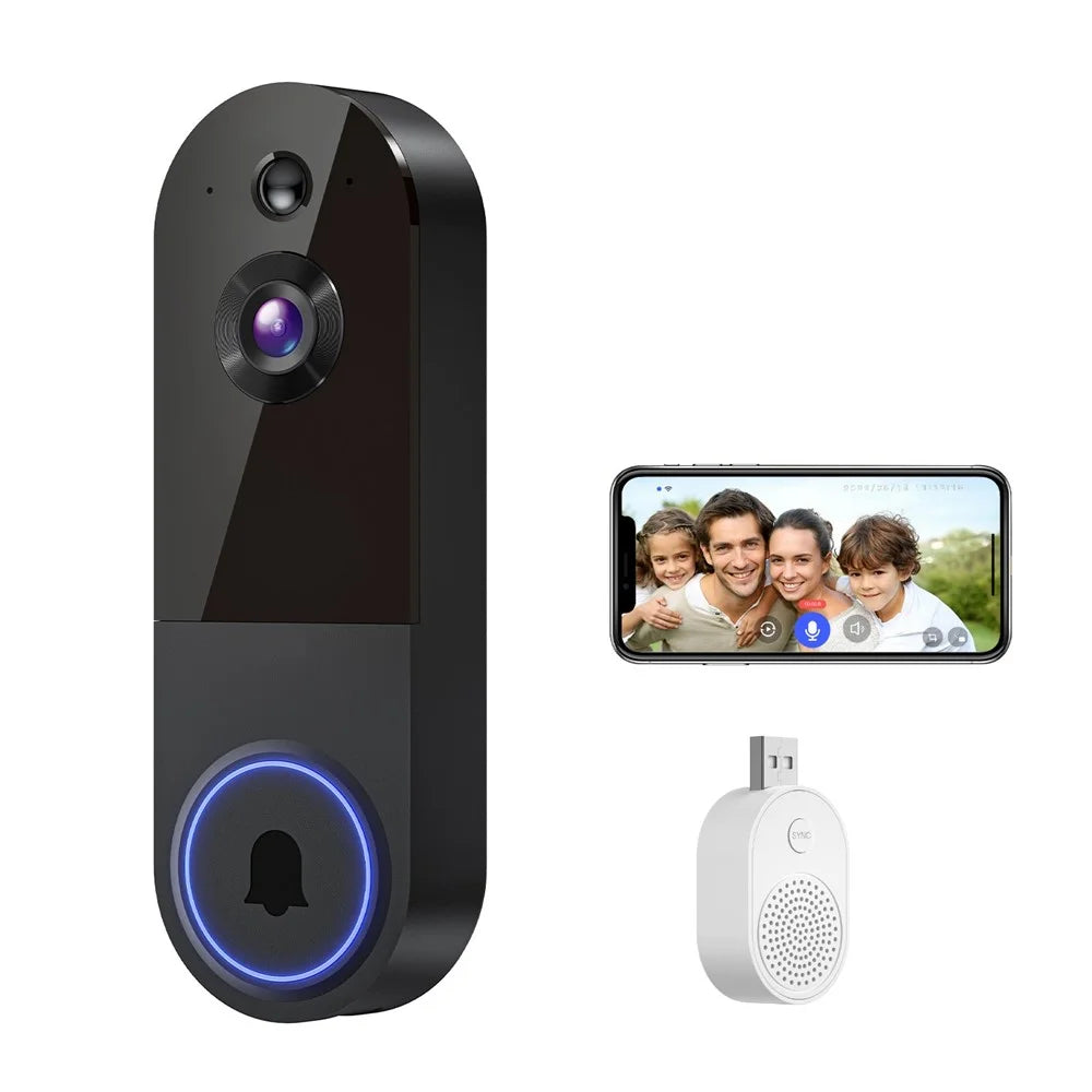T52 WiFi Wireless Smart Video Doorbell Night Vision HD 1080P Two Way Audio Motion Detection Door Bell - Black - 1