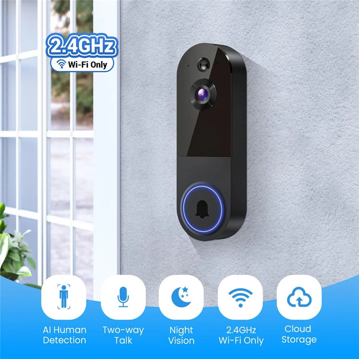 T52 WiFi Wireless Smart Video Doorbell Night Vision HD 1080P Two Way Audio Motion Detection Door Bell - Black - 2