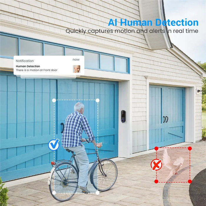 T52 WiFi Wireless Smart Video Doorbell Night Vision HD 1080P Two Way Audio Motion Detection Door Bell - Black - 3