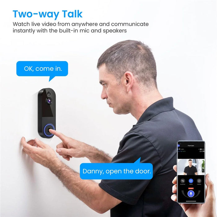 T52 WiFi Wireless Smart Video Doorbell Night Vision HD 1080P Two Way Audio Motion Detection Door Bell - Black - 4