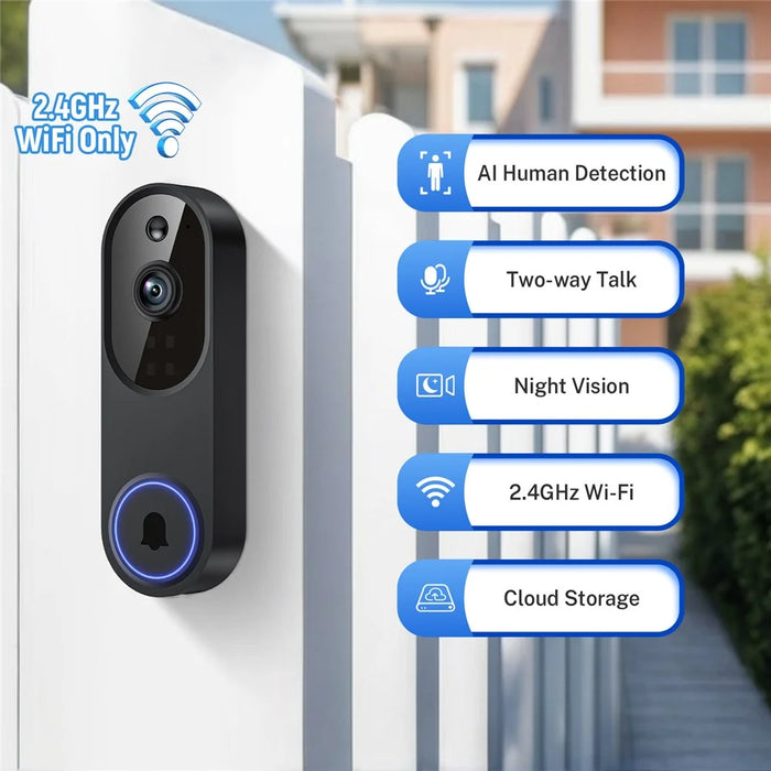 M52 HD Night Vision Wireless Smart Video Doorbell Two Way Audio PIR Motion Detection WiFi Door Bell - Black - 2