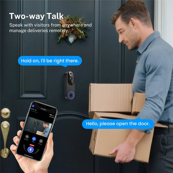 M52 HD Night Vision Wireless Smart Video Doorbell Two Way Audio PIR Motion Detection WiFi Door Bell - Black - 4