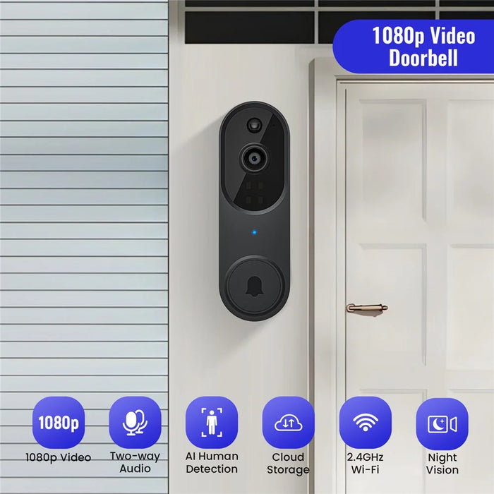 M52 HD Night Vision Wireless Smart Video Doorbell Two Way Audio PIR Motion Detection WiFi Door Bell - Black - 7