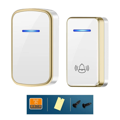 W906 300m Range Wireless Doorbell 60 Ringtones 5 Volume Levels Door Chime Kit, 1 Transmitter + 1 Receiver - White+Gold - 1