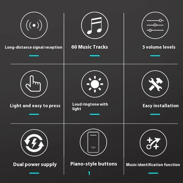 W906 300m Range Wireless Doorbell 60 Ringtones 5 Volume Levels Door Chime Kit, 1 Transmitter + 1 Receiver - White+Gold - 2