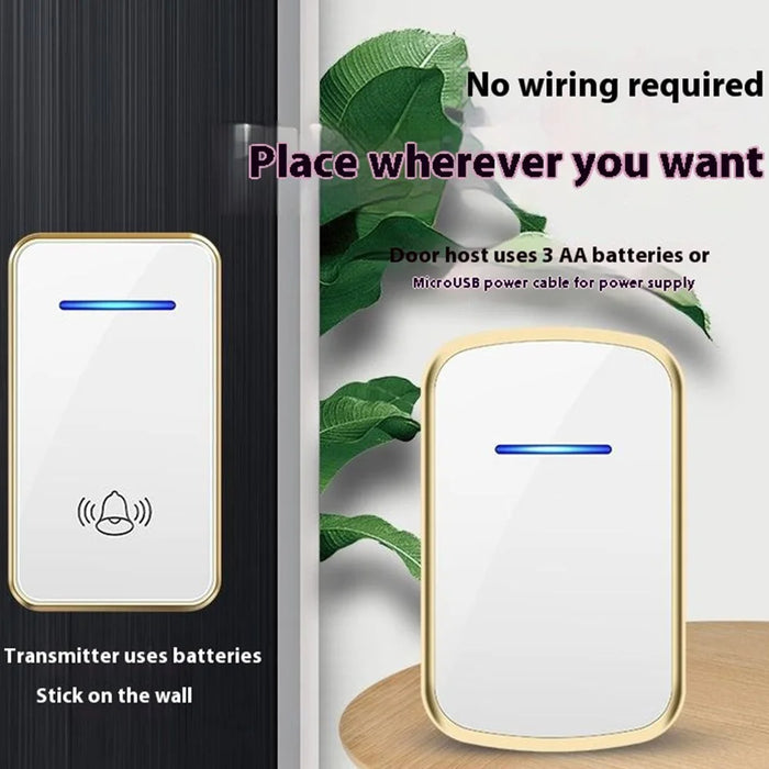 W906 300m Range Wireless Doorbell 60 Ringtones 5 Volume Levels Door Chime Kit, 1 Transmitter + 1 Receiver - White+Gold - 4