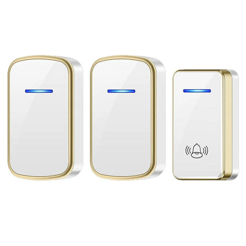 W906 300m Range Wireless Doorbell 60 Ringtones 5 Volume Levels Door Chime Kit, 2 Transmitters + 1 Receiver - White+Gold - 1