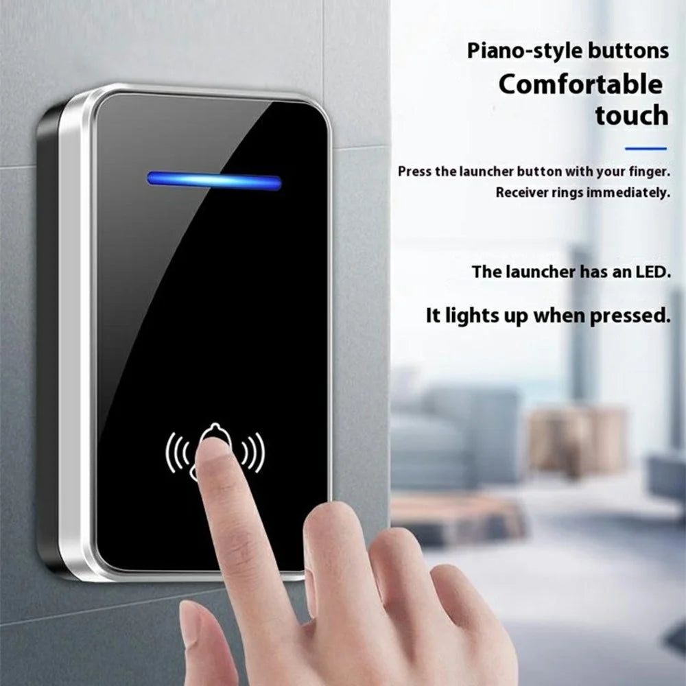 W906 300m Range Wireless Doorbell 60 Ringtones 5 Volume Levels Door Chime Kit, 2 Transmitters + 1 Receiver - White+Gold - 4