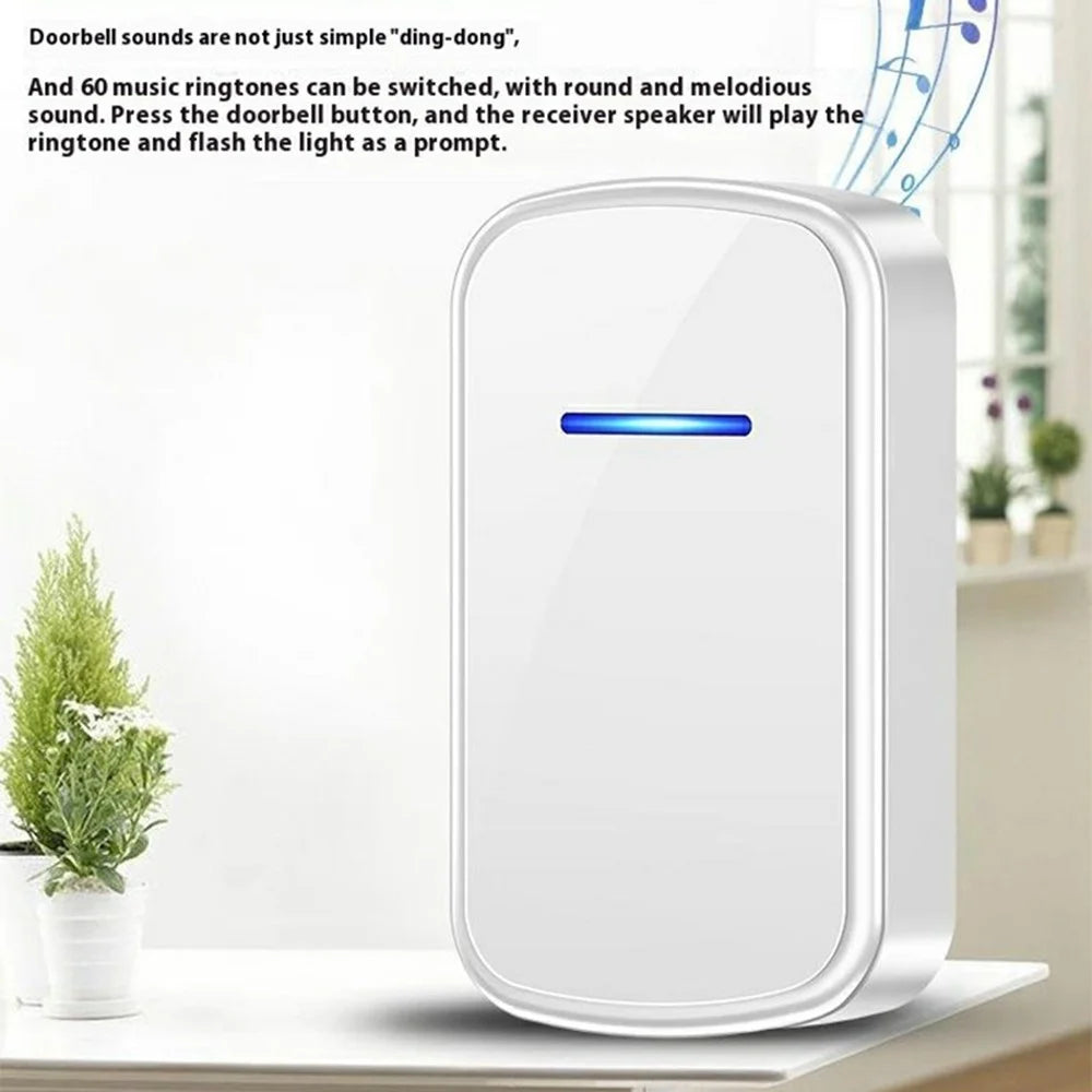 W906 300m Range Wireless Doorbell 60 Ringtones 5 Volume Levels Door Chime Kit, 2 Transmitters + 1 Receiver - White+Gold - 7