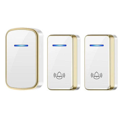 W906 300m Range Wireless Doorbell 60 Ringtones 5 Volume Levels Door Chime Kit, 1 Transmitter + 2 Receivers - White+Gold - 1
