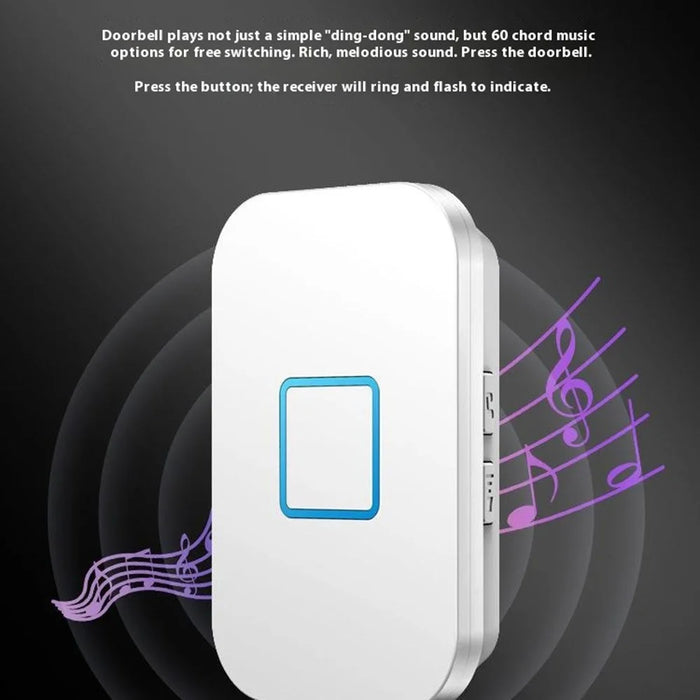 FA88 150m Range 5 Volume Levels Self Powered Wireless Doorbell 60 Melodies Door Chime, 2 Transmitters + 1 Receiver - White / EU Plug - 4