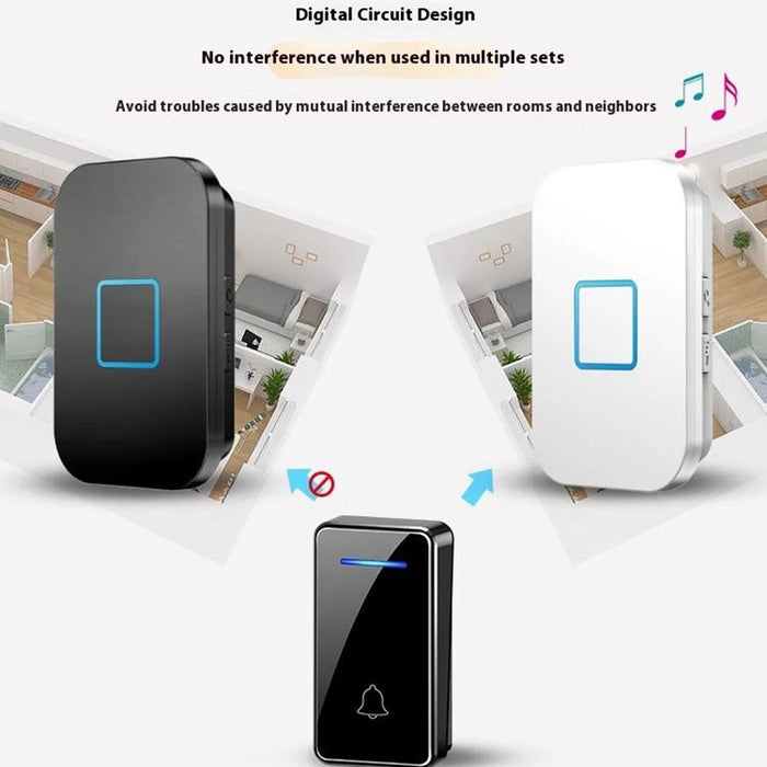 FA88 150m Range 5 Volume Levels Self Powered Wireless Doorbell 60 Melodies Door Chime, 2 Transmitters + 1 Receiver - White / EU Plug - 5