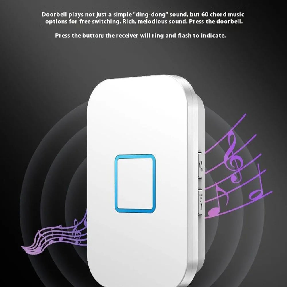 FA88 150m Range 5 Volume Levels Self Powered Wireless Doorbell 60 Melodies Door Chime, 1 Transmitter + 2 Receivers - Black / EU Plug - 4