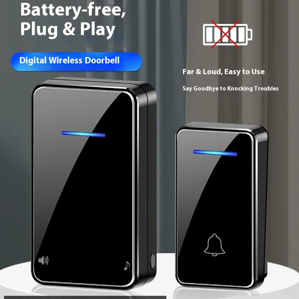 FA8 Self Powered Home Wireless Doorbell 60 Ringtones 5 Volume Levels Door Chime Kit, 1 Transmitter + 1 Receiver - Black / EU Plug - 2