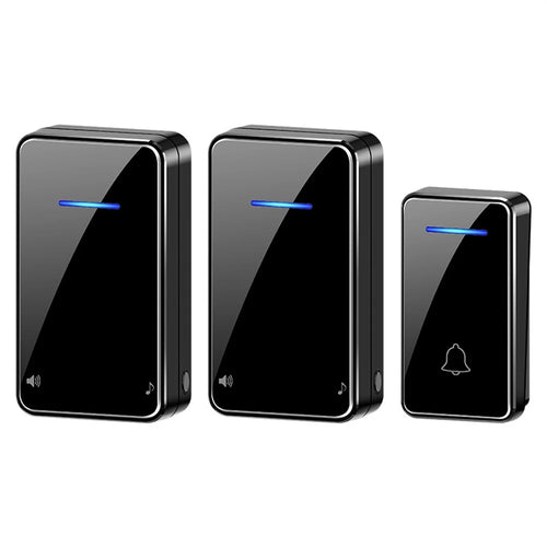 FA8 Self Powered Home Wireless Doorbell 60 Ringtones 5 Volume Levels Door Chime Kit, 1 Transmitter + 2 Receivers - Black / EU Plug - 1
