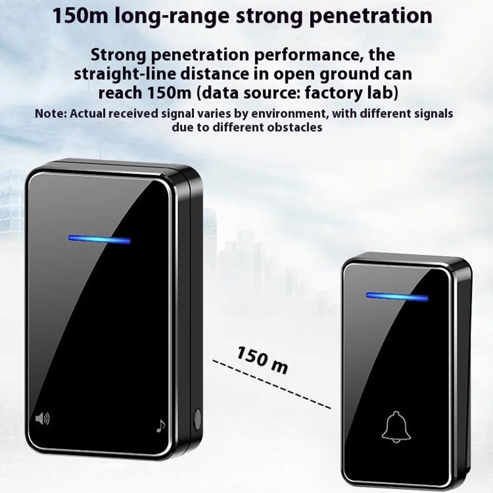 FA8 Self Powered Home Wireless Doorbell 60 Ringtones 5 Volume Levels Door Chime Kit, 1 Transmitter + 2 Receivers - Black / EU Plug - 4