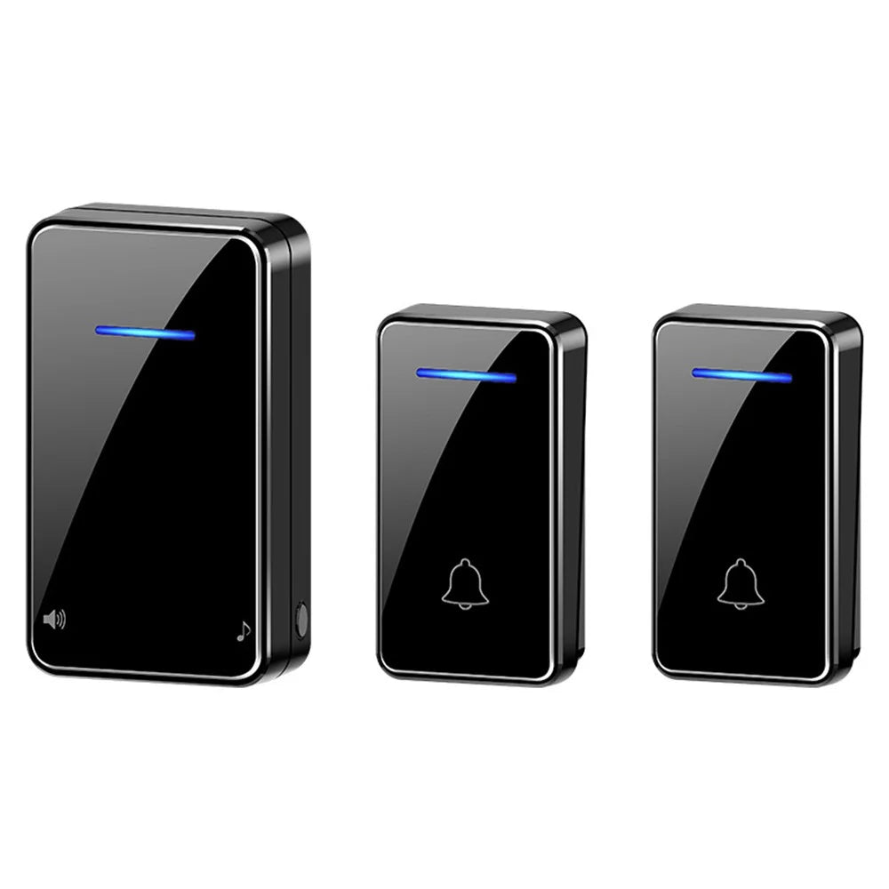 FA8 Self Powered Home Wireless Doorbell 60 Ringtones 5 Volume Levels Door Chime Kit, 2 Transmitters + 1 Receiver - Black / EU Plug - 1