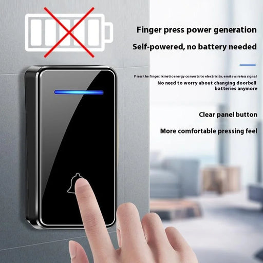 FA8 Self Powered Home Wireless Doorbell 60 Ringtones 5 Volume Levels Door Chime Kit, 2 Transmitters + 1 Receiver - Black / EU Plug - 2