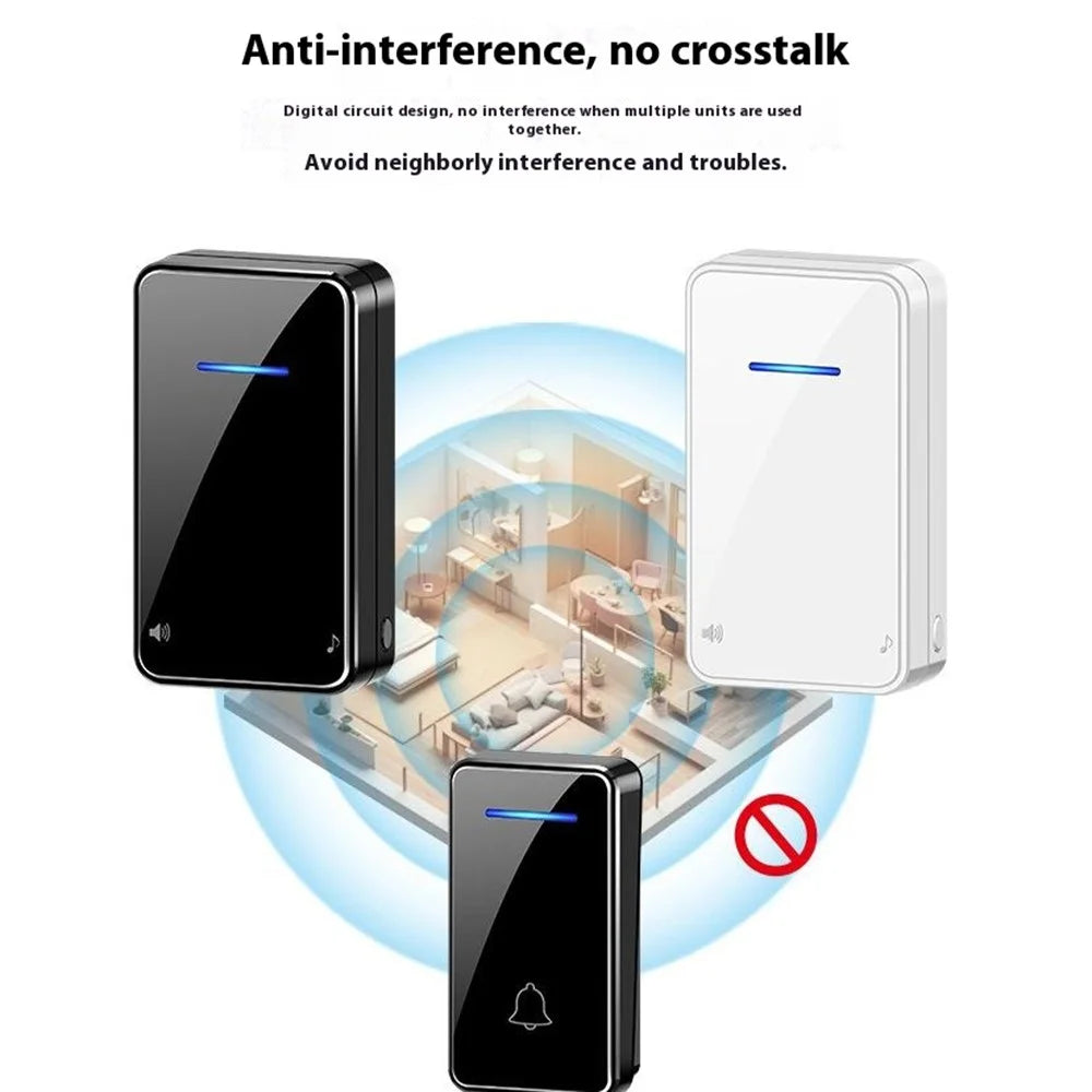 FA8 Self Powered Home Wireless Doorbell 60 Ringtones 5 Volume Levels Door Chime Kit, 2 Transmitters + 1 Receiver - Black / EU Plug - 6