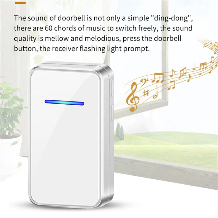 A80 Wireless USB Doorbell for Home 150m Range 60 Melodies 5 Volume Levels Door Chime, 1 Transmitter + 1 Receiver - Black - 7
