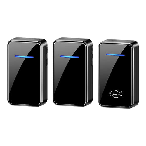 A80 Wireless USB Doorbell for Home 150m Range 60 Melodies 5 Volume Levels Door Chime, 1 Transmitter + 2 Receivers - Black - 1