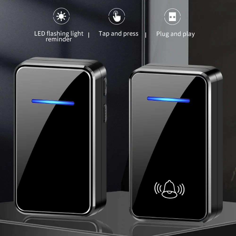 A80 Wireless USB Doorbell for Home 150m Range 60 Melodies 5 Volume Levels Door Chime, 1 Transmitter + 2 Receivers - Black - 2