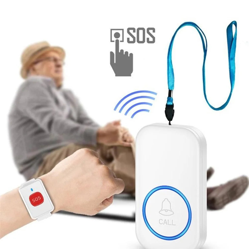 A18 For Elderly SOS Emergency Call Button 60 Melodies Adjustable Volume 300m Wireless Alarm System, 1 Watch Button + 1 EU Plug Receiver - Black+Gold - 7