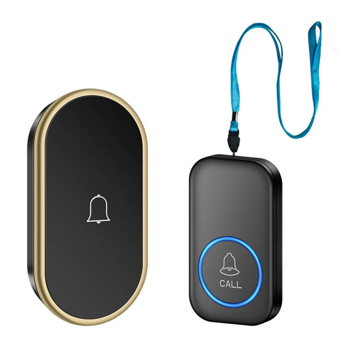 A18 For Elderly SOS Emergency Call Button 60 Melodies Adjustable Volume 300m Wireless Alarm System, 1 Lanyard Button + 1 EU Plug Receiver - Black+Gold - 1
